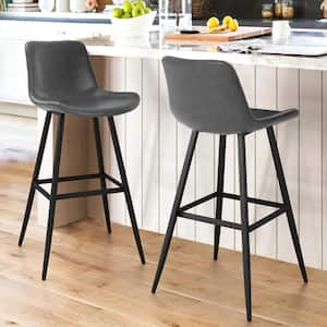41 in. Dark Grey 30 in. H Low Back Metal Frame Cushioned Counter Height Bar Stool with Faux Leather seat (Set of 2)