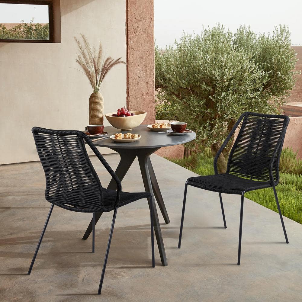 Black Rope and Steel Mid Century Modern Stackable Dining Chairs - Set of 2