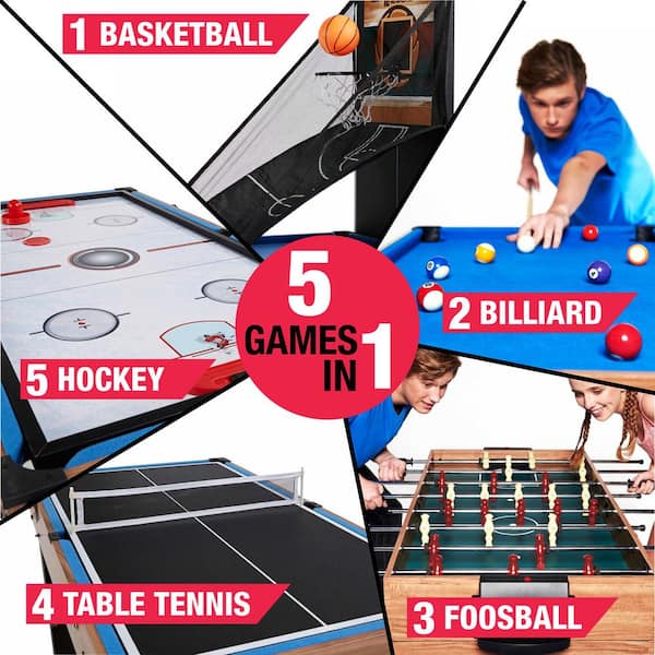Pool/Billiard Fran_store Multi-Function 5 in 1 Steady Combo Game Table,5 in 1 Multi Game Table Basketball Hocky Archery Table Tennis 