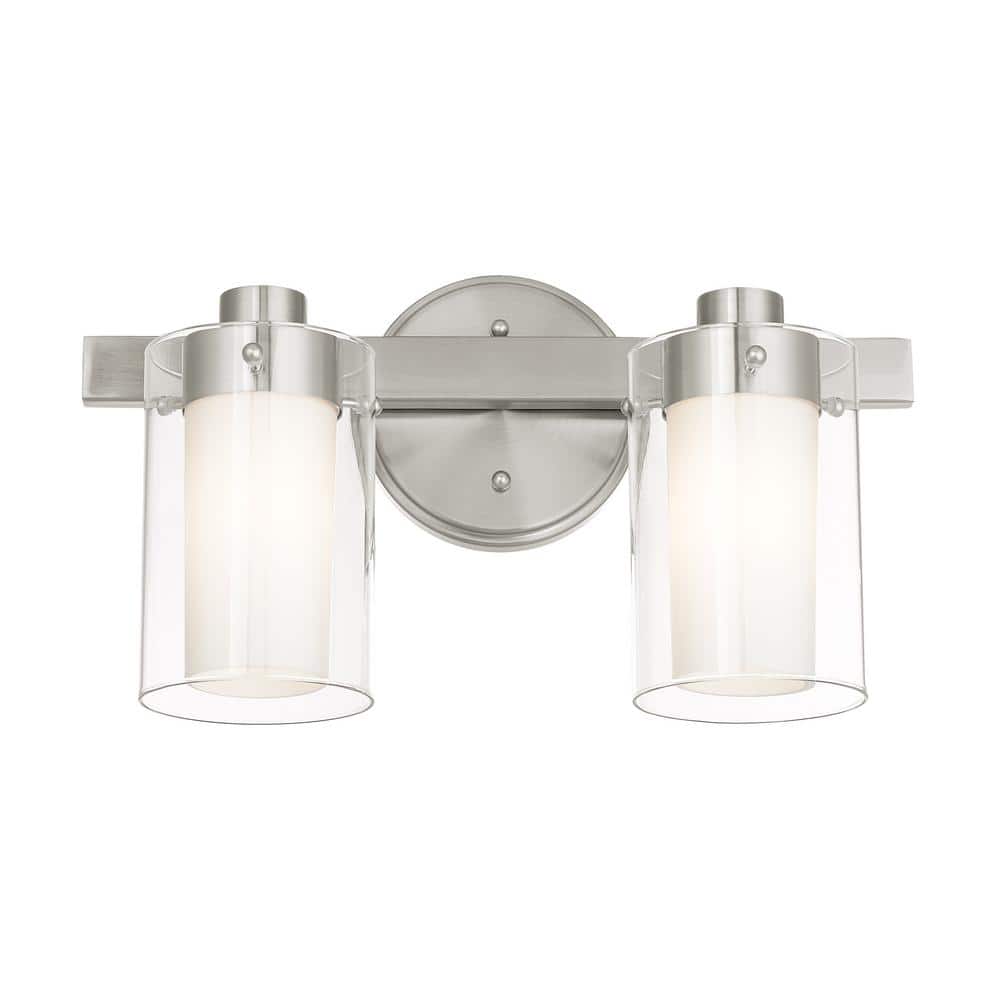 Sleek Manhattan Brushed Nickel 2-Light Vanity with Double-Glass