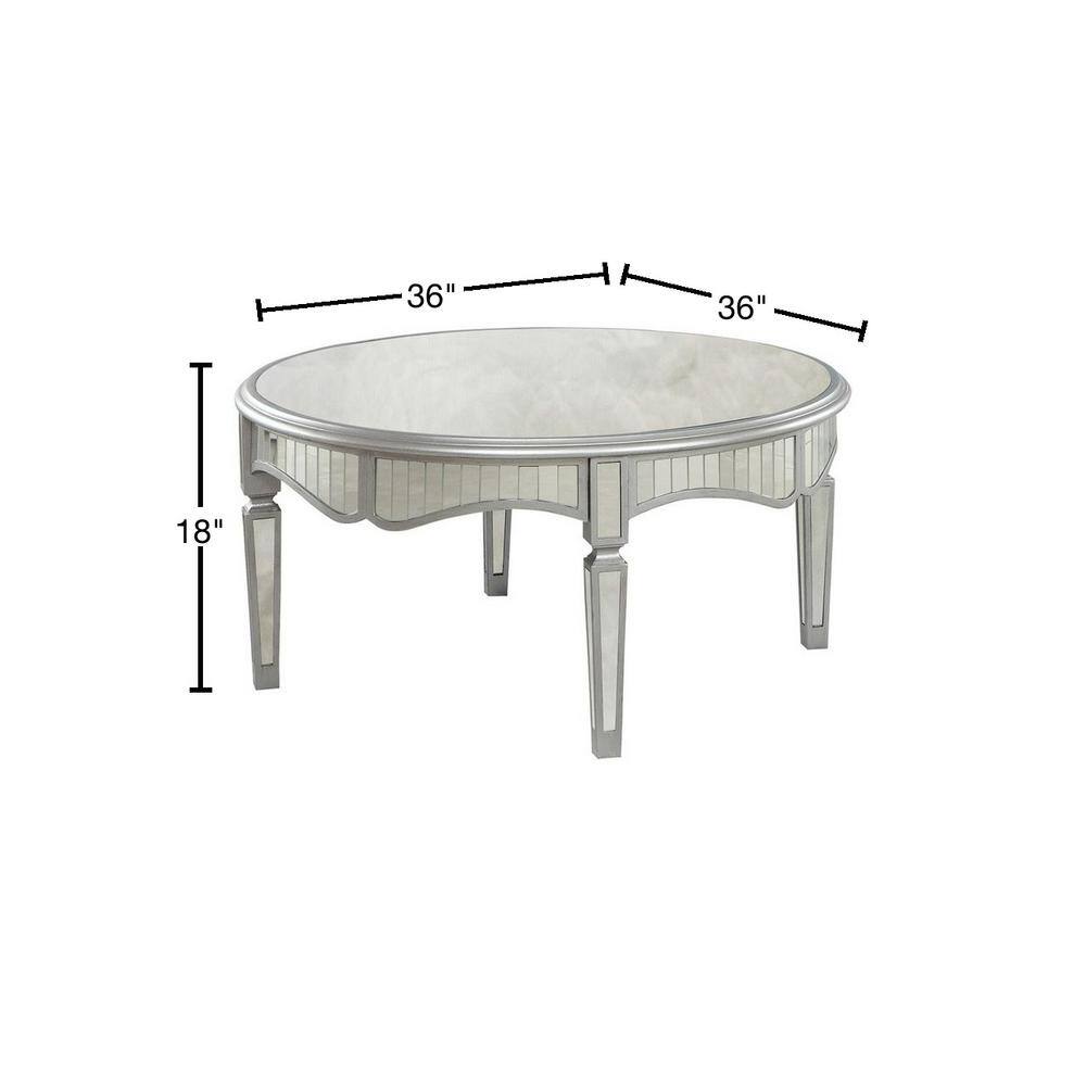 Elegant Round Mirrored Glass Coffee Table with Silver Accents