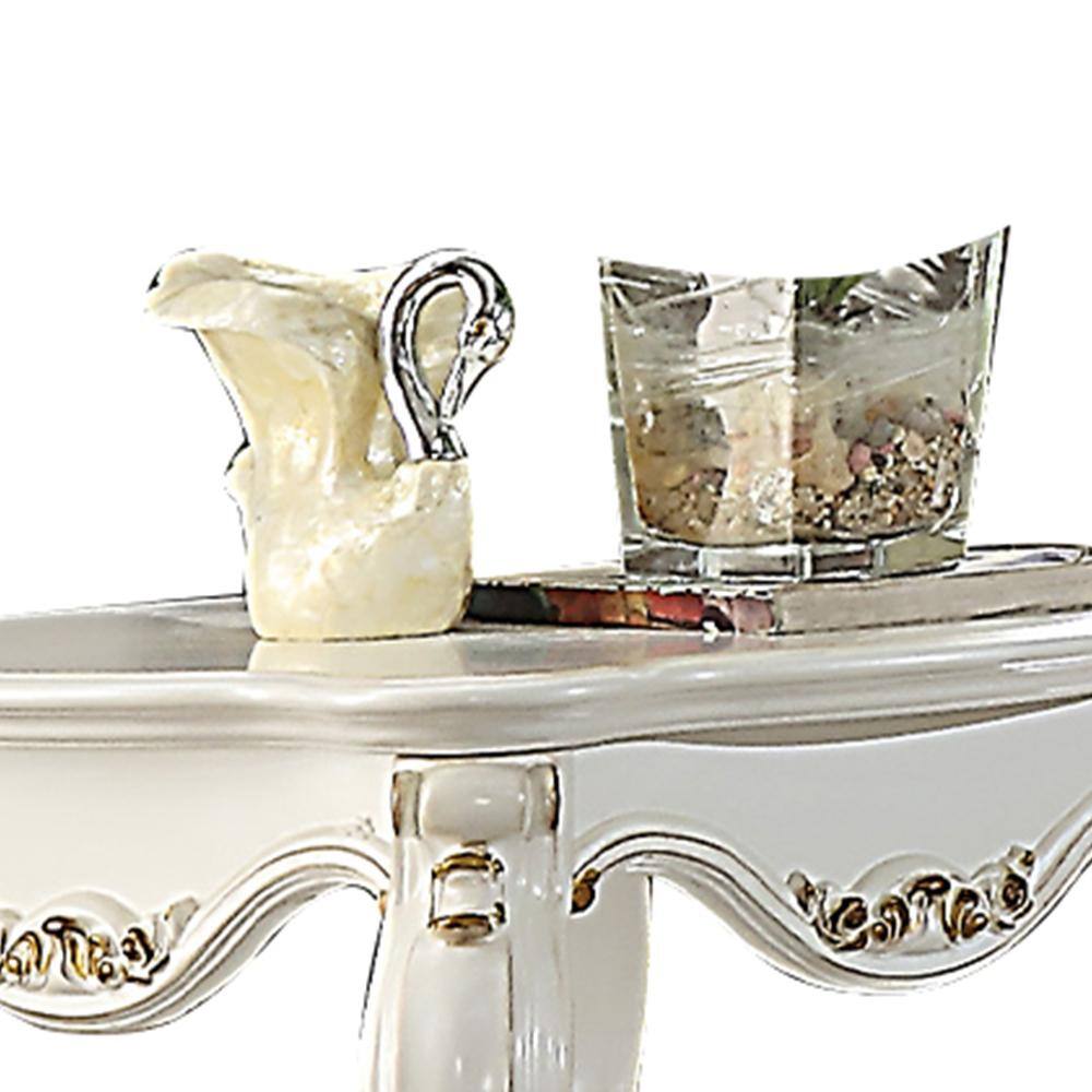 Luxurious Antique Pearl 27" Square Wood End Table with Storage Shelf