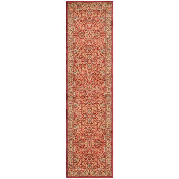 Mahal Red/Natural 2 ft. x 6 ft. Border Floral Antique Runner Rug