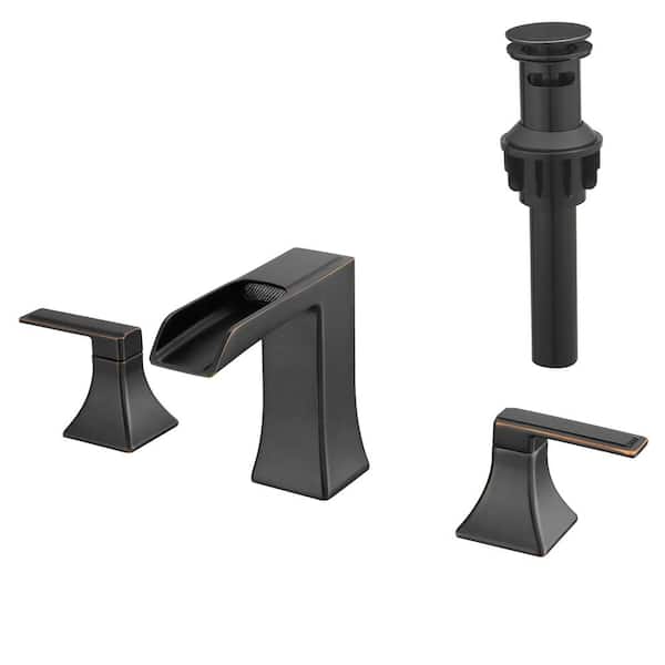 Dyiom Bathroom Faucets for Sinks 3-Hole 8-Inch Wide-Pattern Bathroom Sink Faucet with Pop-Up Drain with Hose Double Handle