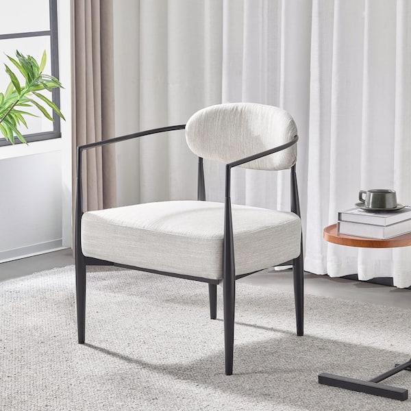 CHRISTOPHER KNIGHT HOME Draxiel Beige + Black Modern Upholstered Arm Chair, Iron Frame