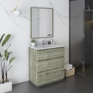 Formosa 30 in. W x 20 in. D x 35 in. H White Single Sink Bath Vanity in Sage Gray with White Vanity Top and Mirror