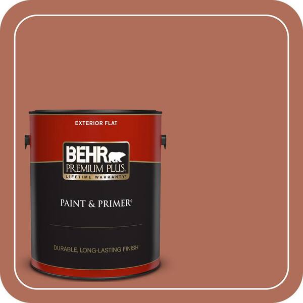 BEHR PREMIUM PLUS 1 gal. #BXC-39 Sunset Orange Flat Exterior Paint & Primer