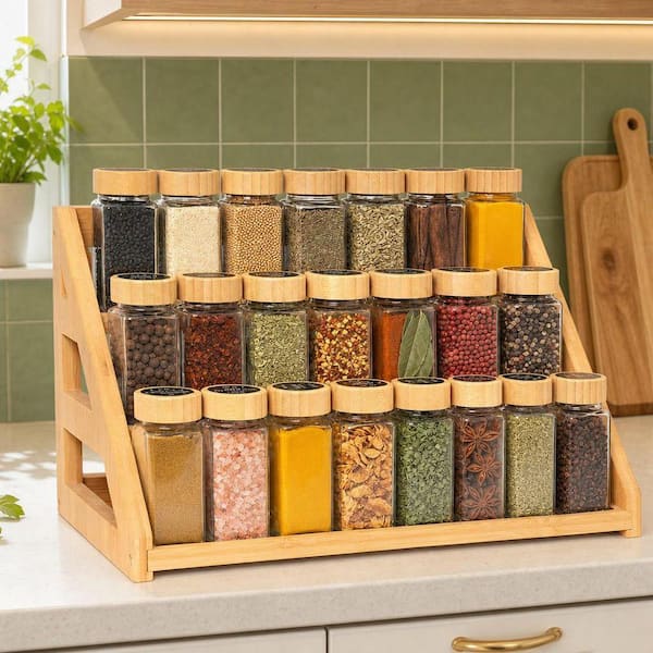 Wudkey Bamboo Tiered Spice Rack, Multi Layer Countertop Spice