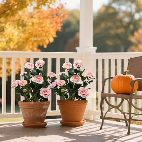 2-Pack 2 ft. Artificial Camellia Tree, Pink Faux Plant in Pot for
