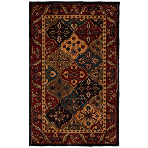Classic 5 ft. x 8 ft. Blue/Red Abstract Traditional Area Rug