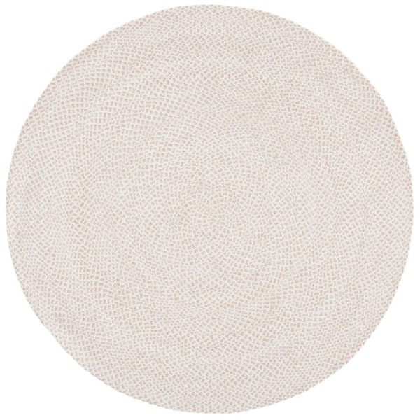 Braided Ivory/Beige 7 ft. x 7 ft. Round Solid Area Rug