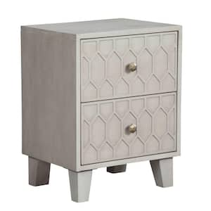 20 in. Gray 2-Drawer Wooden Nightstand