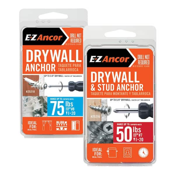 E-Z Ancor Twist-N-Lock #8 x 1-1/4 in. 75 lbs. & Stud Solver #7 x 1-1/4 in. Drywall Anchors Combo Kit (20-Pack and 20-Pack)