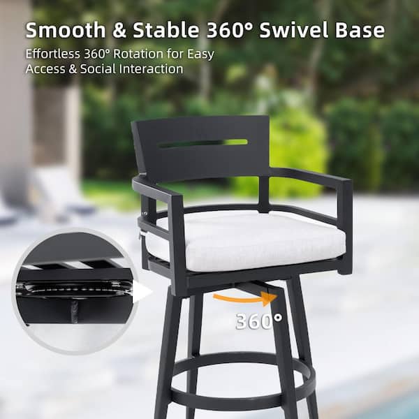 Outside Stool AUTMOON Black Aluminum Swivel Outdoor Bar Stool with Sunbrella Gray ...