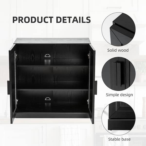 Lirago Solid Wood Black 36 in. H Storage Cabinet with