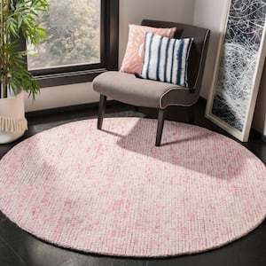 Abstract Ivory/Pink 6 ft. x 6 ft. Round Geometric Area Rug