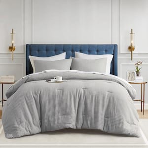 Mina 2-Piece Light Grey Twin/Twin XL Waffle Weave Textured Comforter Set