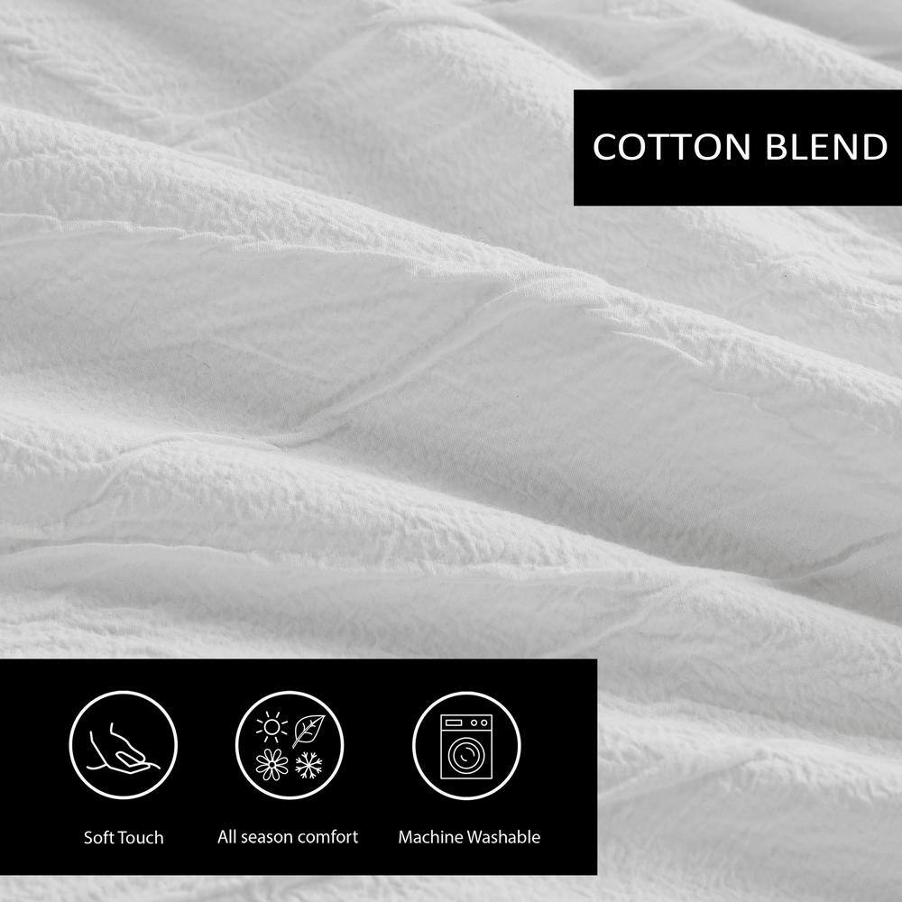 King Size White Cotton Crinkle Texture Duvet Cover Set