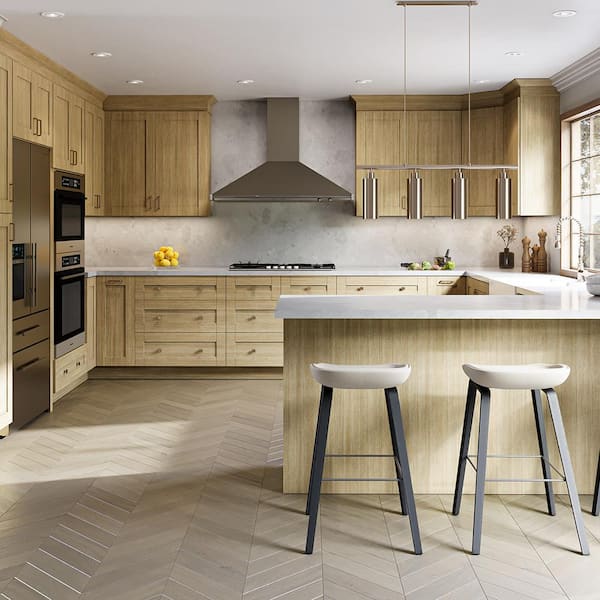 Washington 12 in. W x 12 in. D x 36 in. H Plywood Assembled Wall in Vanguard Oak with 3-Shelves Wall CabinetSoft Close