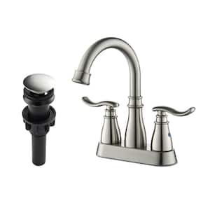 4 in. Centerset Double Handle Deck Mounted Bathroom Faucet with Drain Kit Included in Brushed Nickel