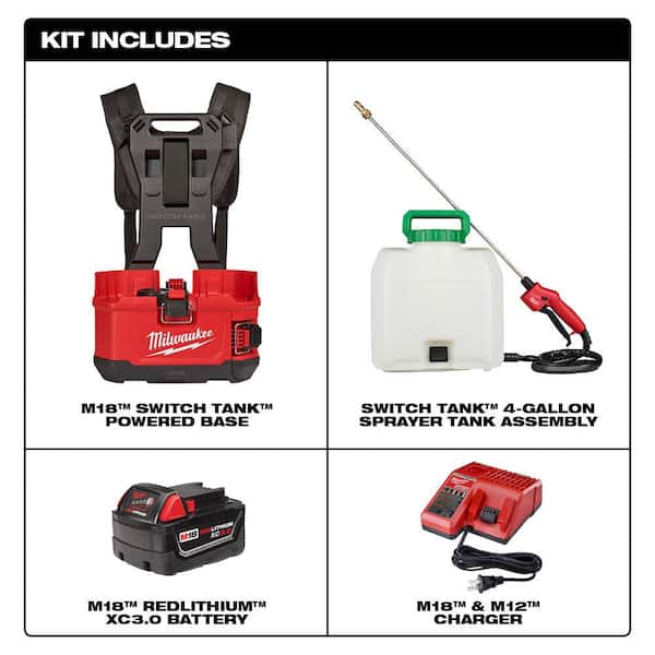 Milwaukee M18 18-Volt 4 Gal. Lithium-Ion Cordless Switch Tank Backpack  Concrete Sprayer with Battery Charger and Polarized Glasses  2820-21CS-48-73-2045 - The Home Depot