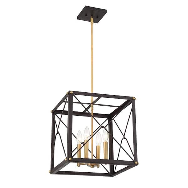 Cordelia Lighting Brooks 60-Watt 4-Light Vintage Bronze Industrial Pendant Light with Open Cage Design and No Bulbs Included
