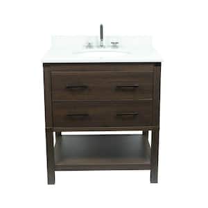 31 in. W x 22 in. D x 35 in. H Single Bath Vanity in Dark Gray with Quartz Top in White with White Oval Basin