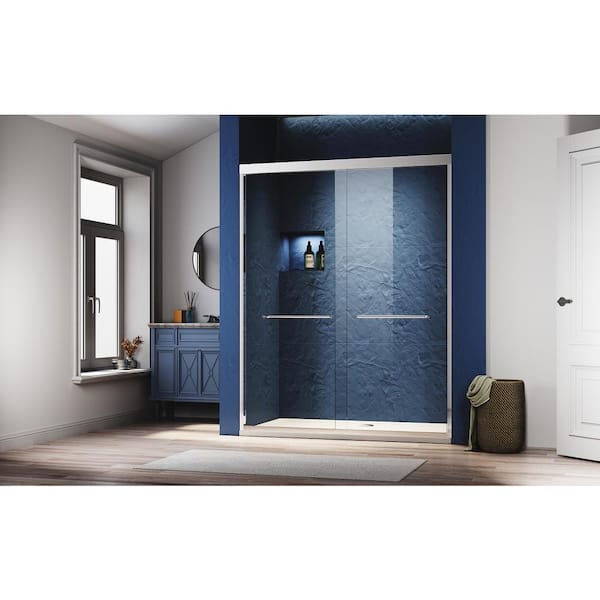 CASAINC 56-60 in. W x 72 in. H Sliding Adjustable Semi-Frameless Shower Door in Chrome with Thick Clear Tempered Glass