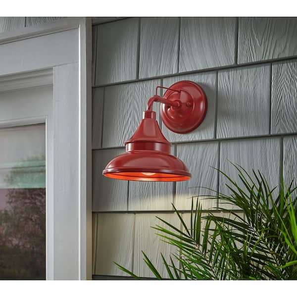 11 in. Colonial Red Hardwired Barn Light Outdoor Wall Light Sconce