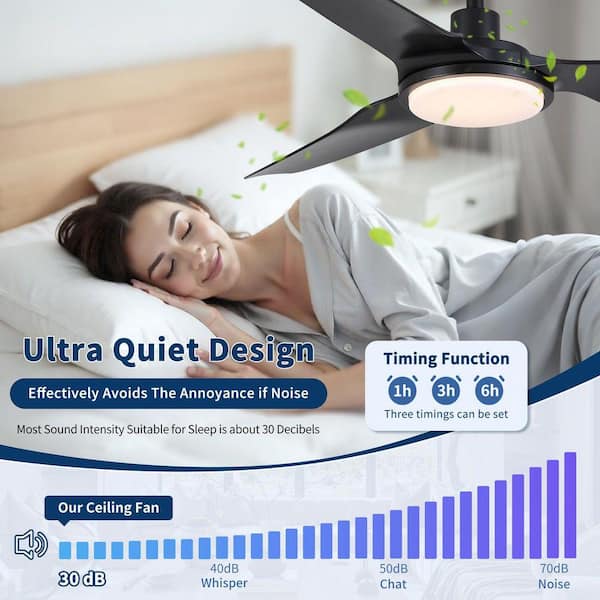 Jushua 52 in. Black Modern Waterproof Quiet DC Motor Downrod Mount