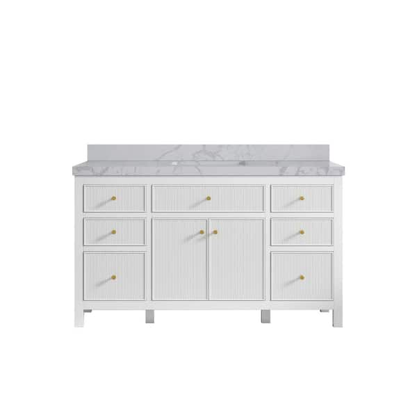 Willow Collections Sonoma 60 in. W x 22 in. D x 36 in. H Single Sink Bath Vanity in White with 2 in. Venation Qt. Top