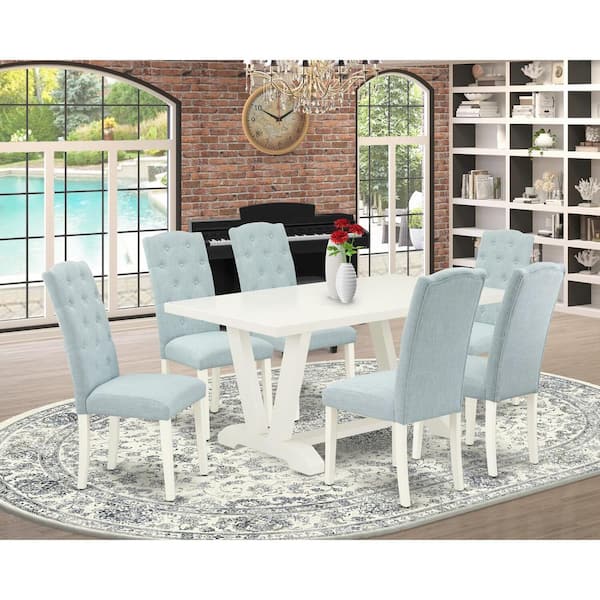 East West Furniture 7-Piece Rectangle Natural Oak Finish Solid Wood Top Dining Table with 6 Chairs with Lattice Back