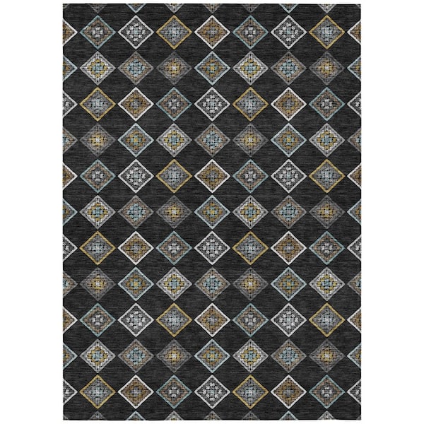 Chantille Machine Washable Indoor/Outdoor Abstract ACN2624 Black 8 ft. x 10 ft. Area Rug