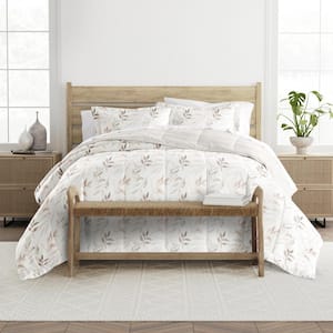 Patterned Reversible 3-Piece Microfiber Down-Alternative Ultra Soft Queen Comforter Set in Ivory Foliage Stripe