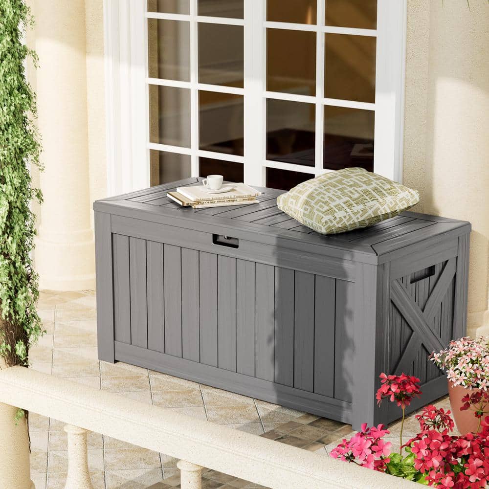 Gray 120 Gallon Lockable Plastic Deck Box