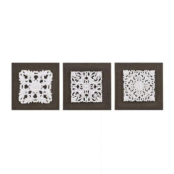 Miscool Anky 3-Piece Framed Art Print 12 in. x 12 in. 3D Embellished Linen Canvas Wall Art