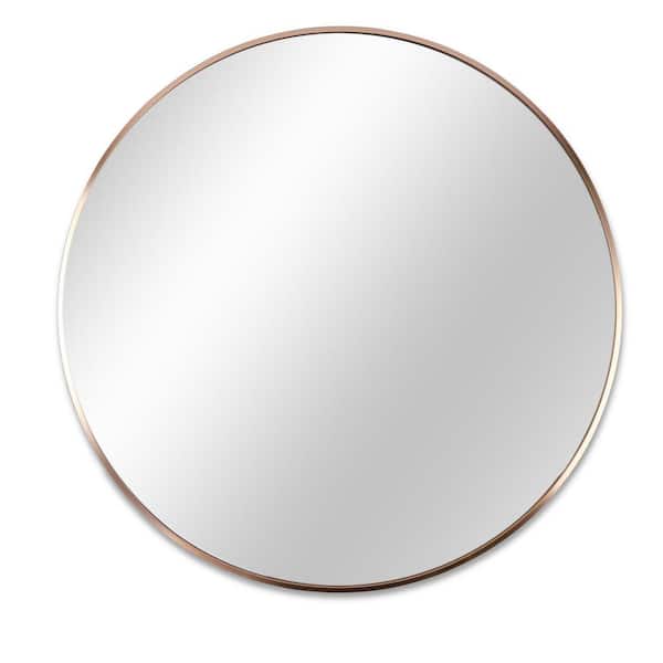 Tidoin 24 in. W x 24 in. H Round Framed Hook Wall Bathroom Vanity Mirror in Gold