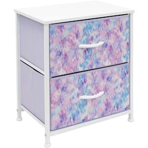 Nightstand 2-Drawer Tie-Dye Purple Dresser 11.87 in. D x 17.75 in. W x 20 in. H
