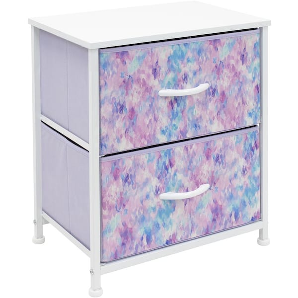 Sorbus Nightstand 2-Drawer Tie-Dye Purple Dresser 11.87 in. D x 17.75 in. W x 20 in. H