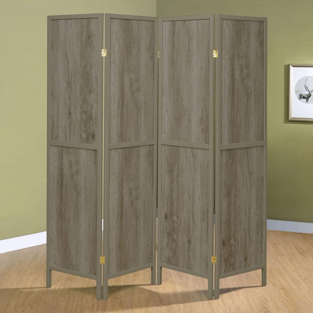 Gray Driftwood 70" 4-Panel Folding Screen with MDF and Pine
