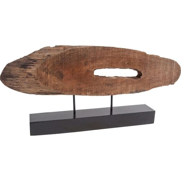 HomeRoots 15 in. Brown Oval Shaped Wooden Sculpture