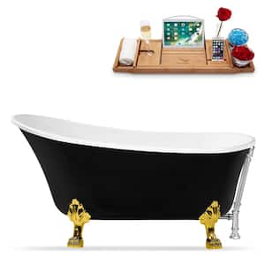 67 in. Acrylic Clawfoot Non-Whirlpool Bathtub in Glossy Black With Polished Gold Clawfeet And Polished Chrome Drain