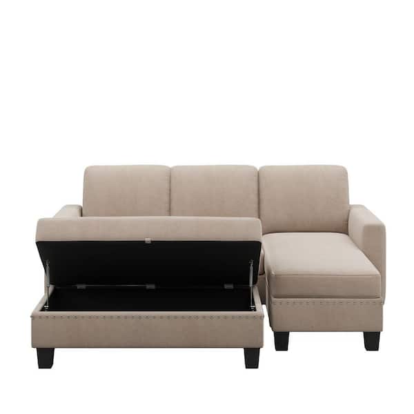 Clihome 81.1 in.W L Shape Fabric 3 Pieces Sofa Set with Ottoman and Reversible Storage Chaise