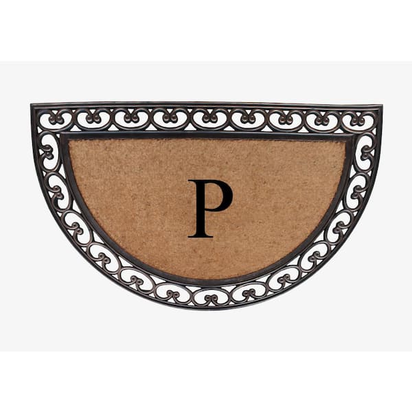 A1 Home Collections A1HC Half Round Paisley Border Bronze 30 in. x 48 in. Rubber and Coir Double Door Monogrammed P Doormat