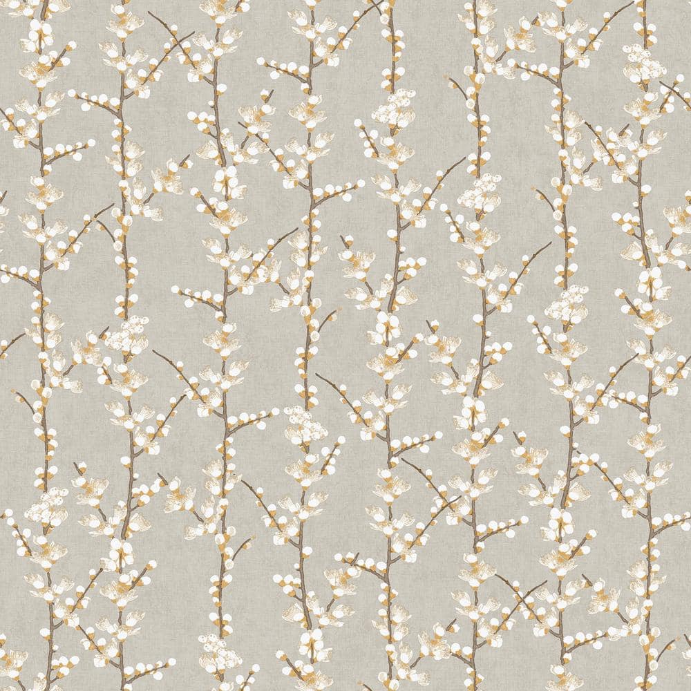 Spring Blossom Collection Sakura Row Floral Tree Stem Yellow Matte Finish N