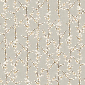 Spring Blossom Collection Sakura Row Floral Tree Stem Yellow Matte Finish Non-pasted Non-woven Paper Wallpaper Roll