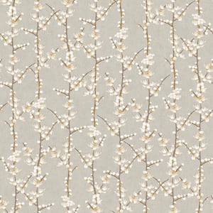 Spring Blossom Collection Sakura Row Floral Tree Stem Yellow Matte Finish Non-pasted Non-woven Paper Wallpaper Sample