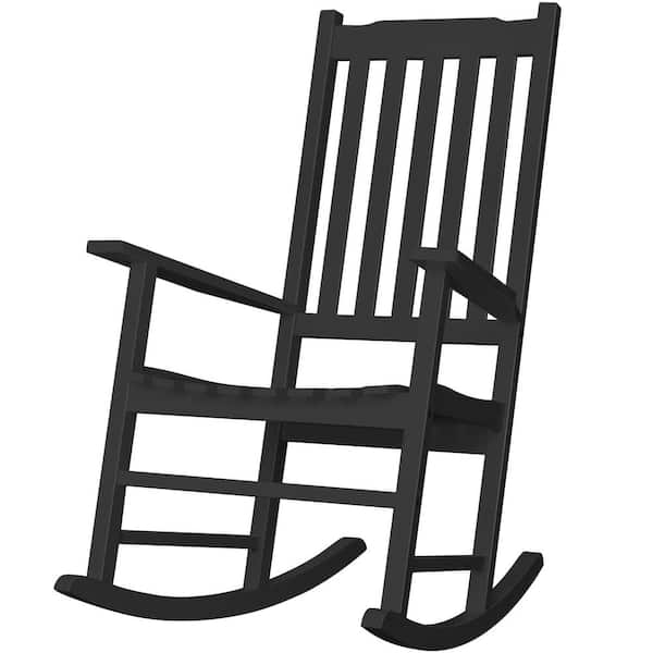 Foredawn Silvan Classic Black Acacia Wood Adirondack Outdoor Porch Rocker Outdoor Rocking Chair