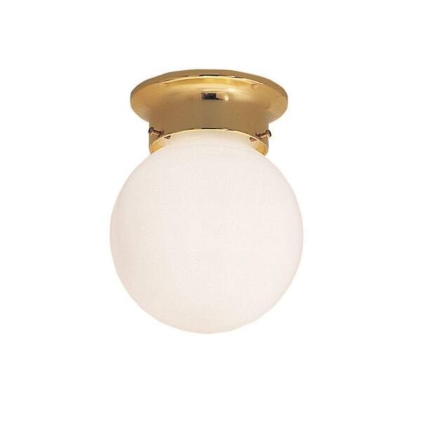 Cordelia Lighting 1-Light Polished Brass Flush Mount with White Shade