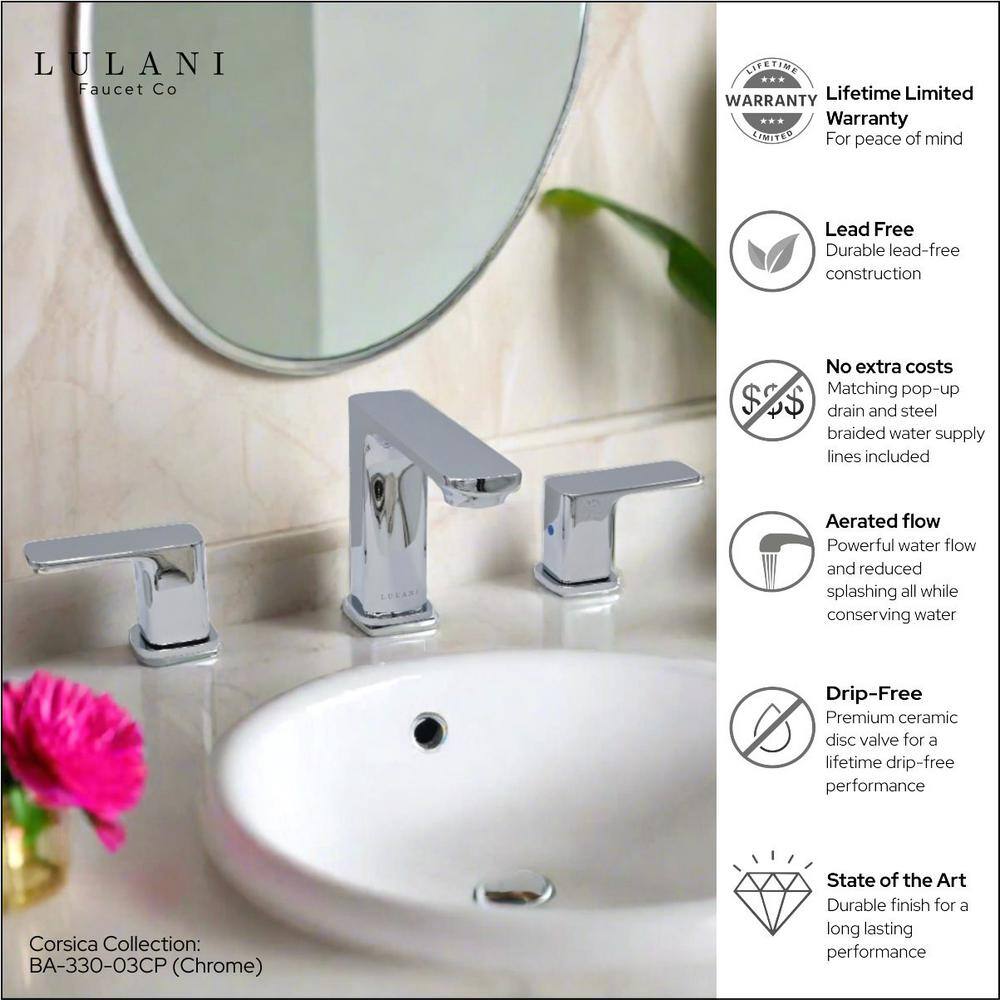 Corsica Chrome 8" Widespread Modern Bathroom Faucet with Drain Assembly